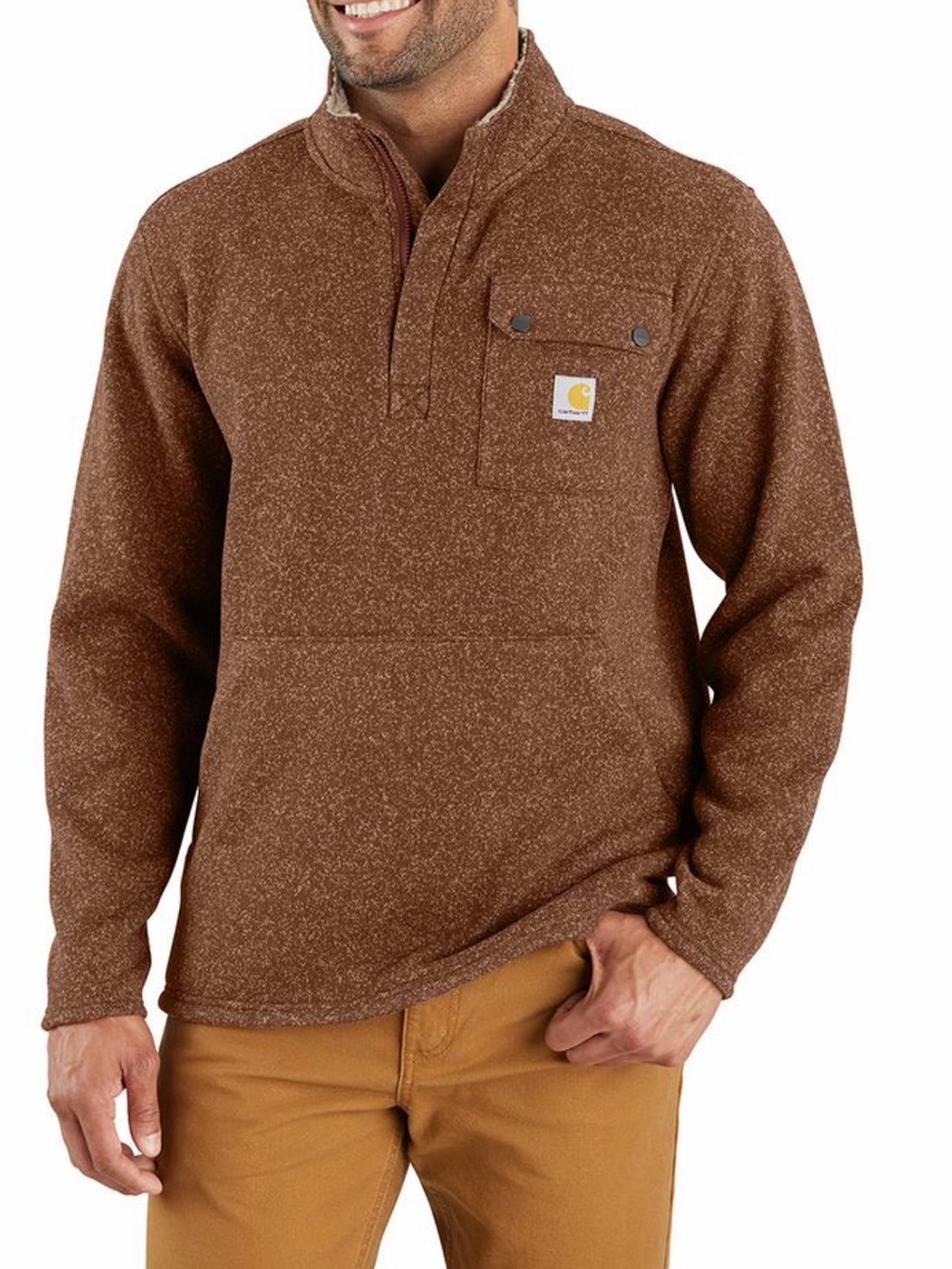 Carhartt Men’s Relaxed Fit Midweight Quarter-Zip Pocket Sweater Mocha Size Large